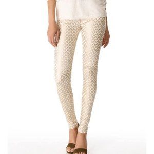 Mother The Looker in Creme de Love Skinny Jeans Metallic Gold on Cream Size 27